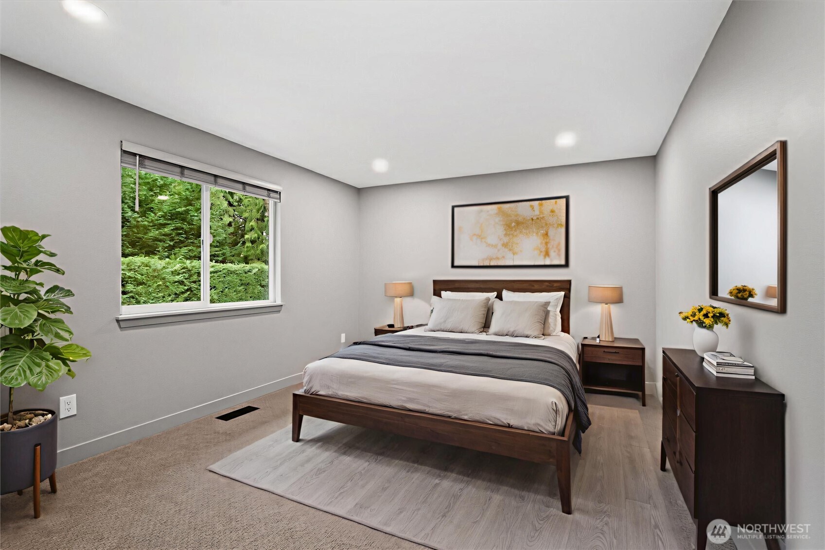 Virtually staged primary bedroom -