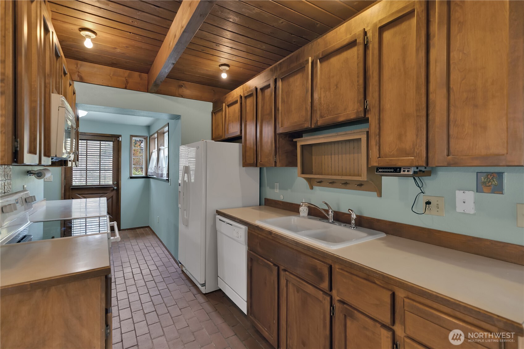 Spacious kitchen with ample counter space.