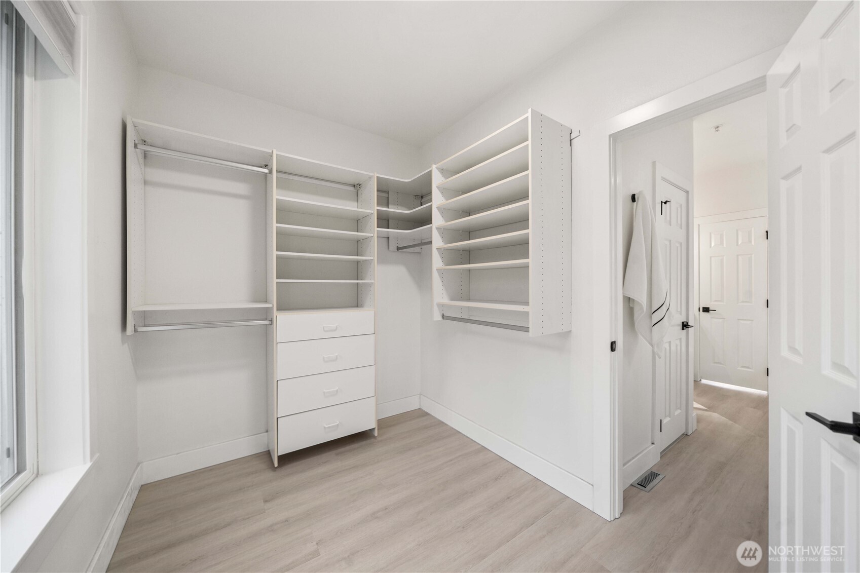 Master closet with built in shelves