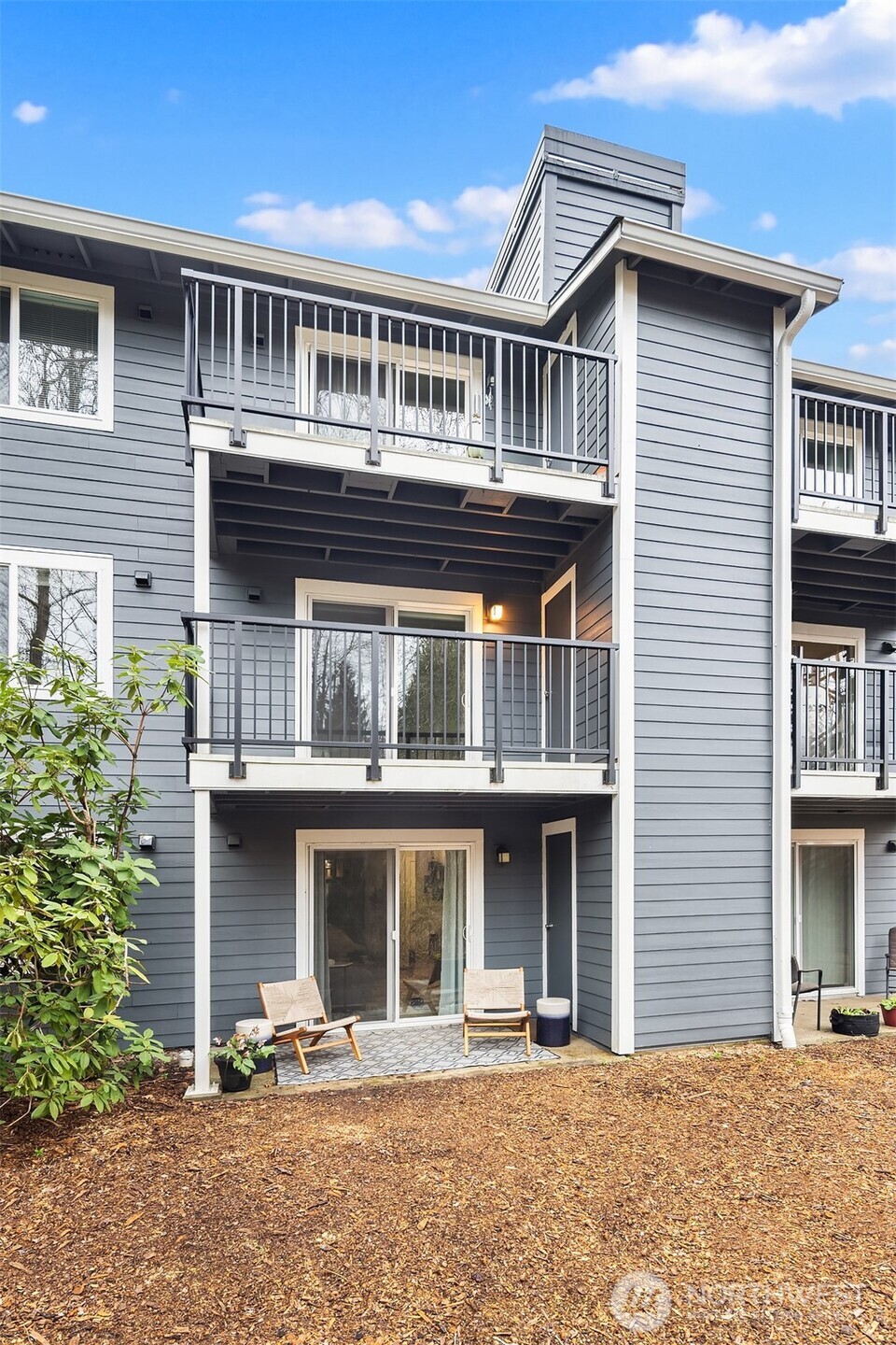 The second level terrace provides fresh air respite for the condo and a storage closet.  Handrails and exterior paint have recently been refreshed throughout the entire community.