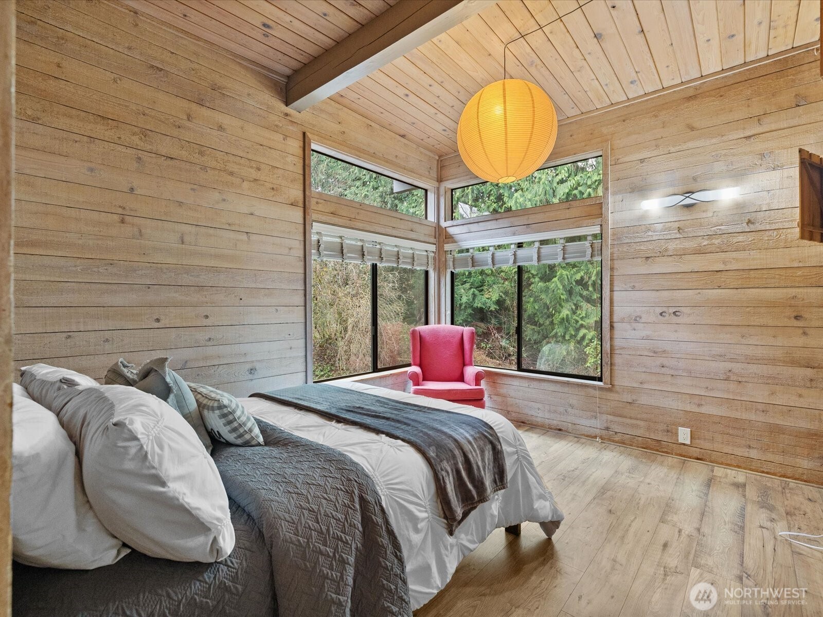 Bedroom 2 with corner windows ~ take in the scenery of the lush grounds & enjoy plentiful natural light.