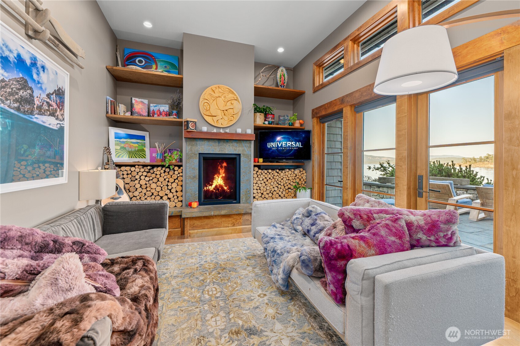 Library, den, TV room with gas fireplace.