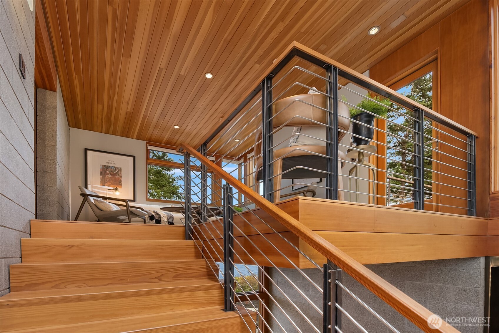 Main house living room looking to the staircase