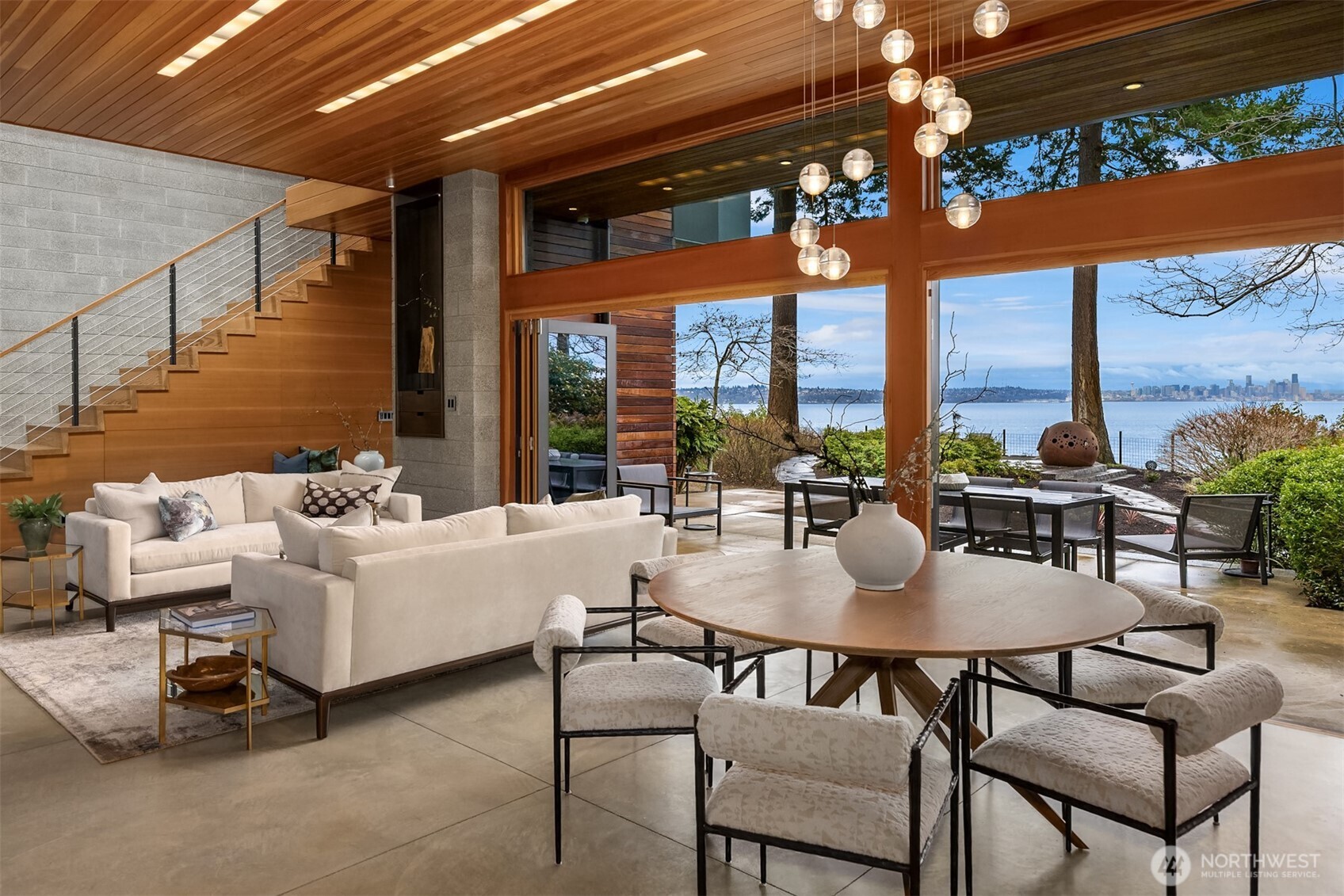 Liiving room looking over the back patio of main house