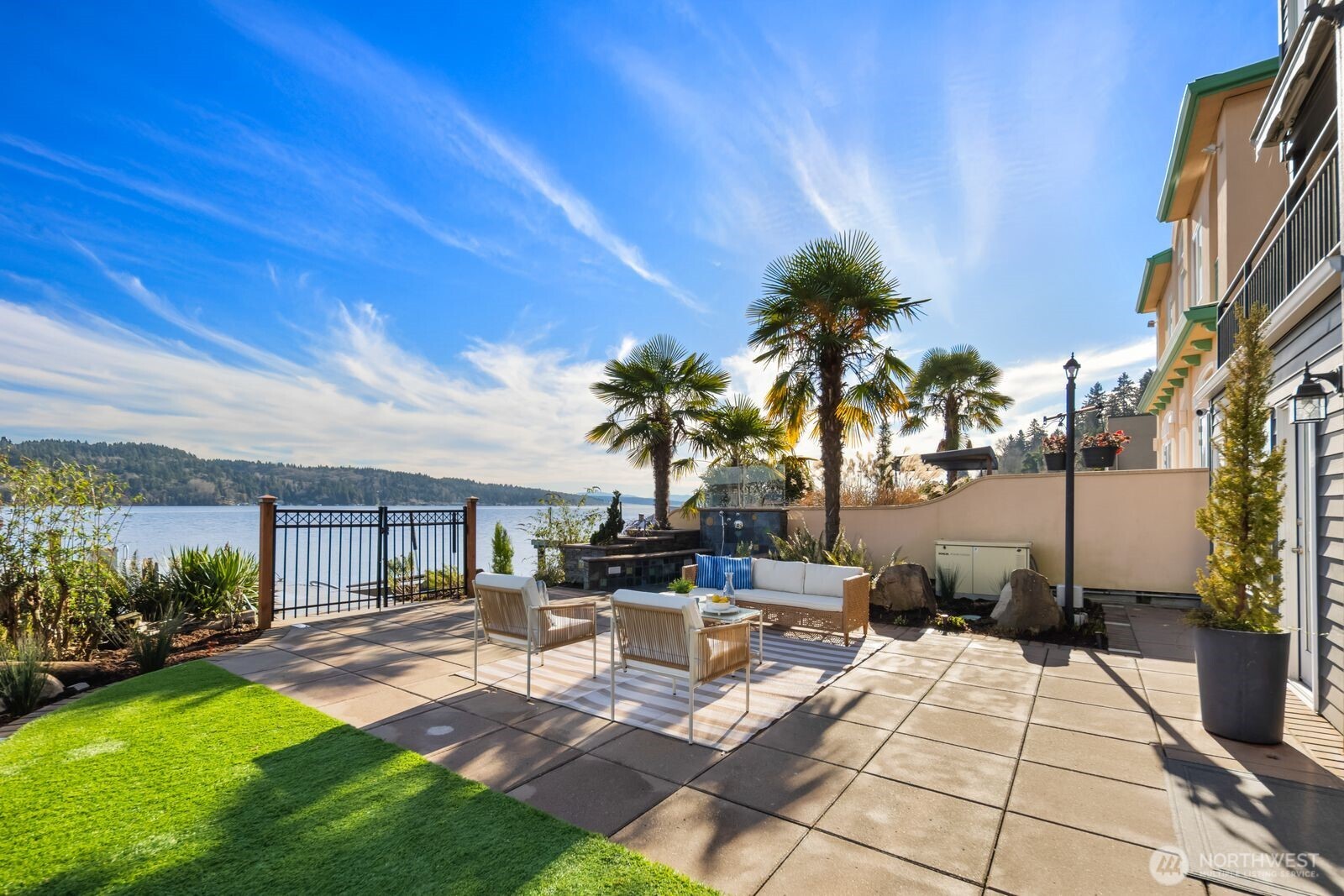 Patio, outdoor shower and dock