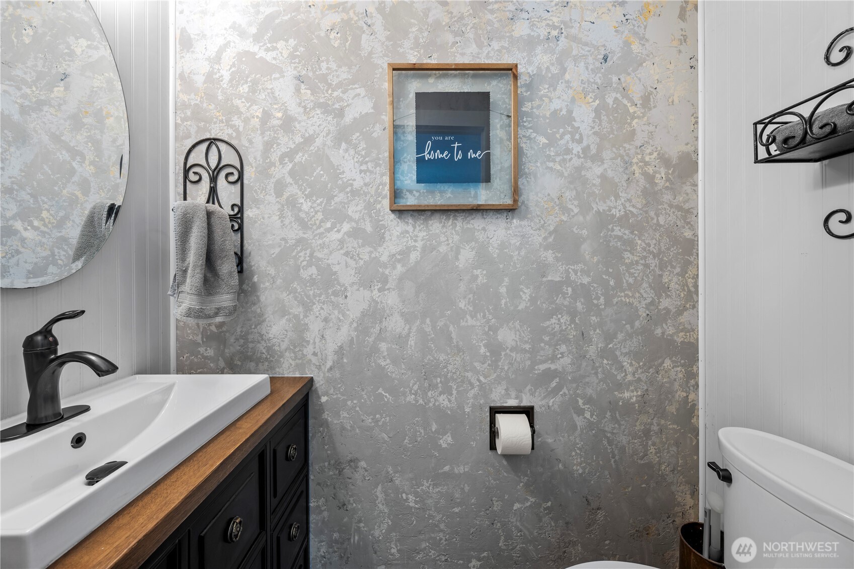 Attached half bathroom.