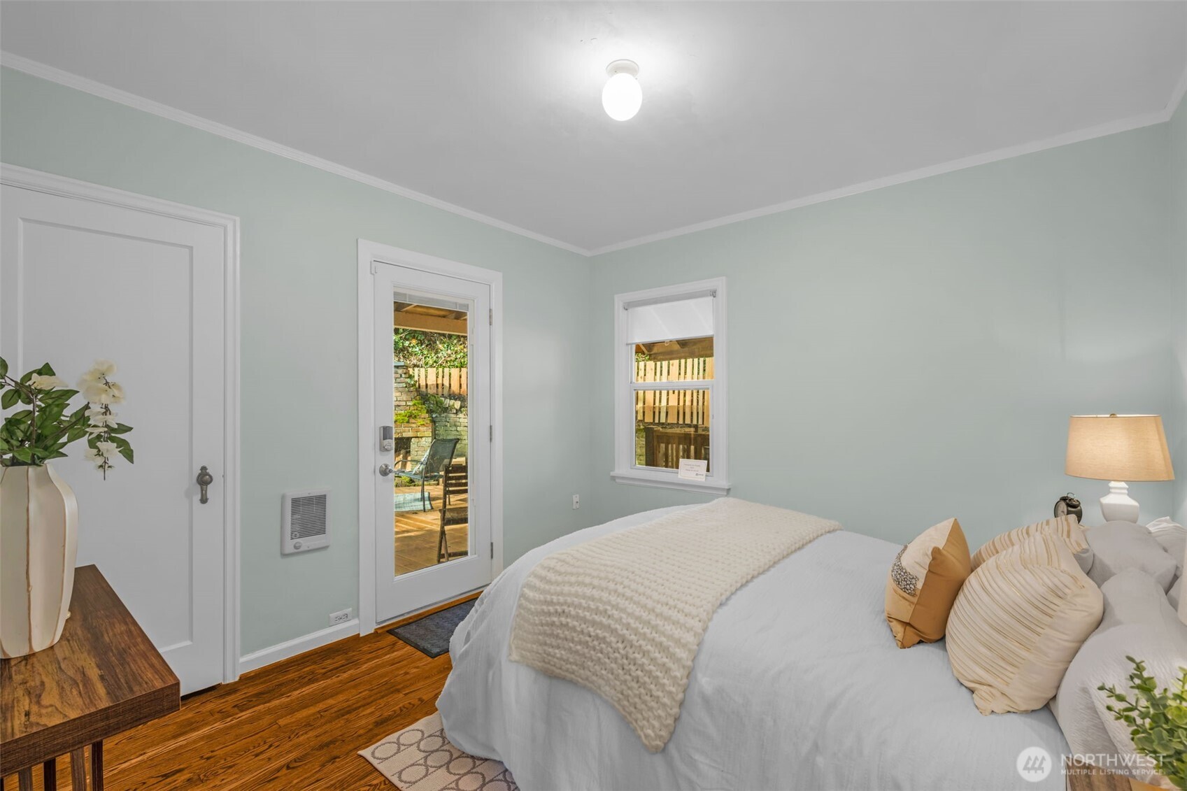 Walk right out to the wooded deck.