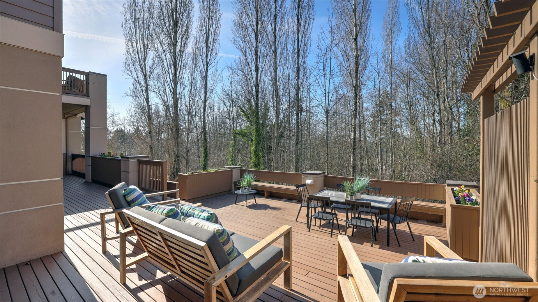Large Deck for entertaining and great privacy.