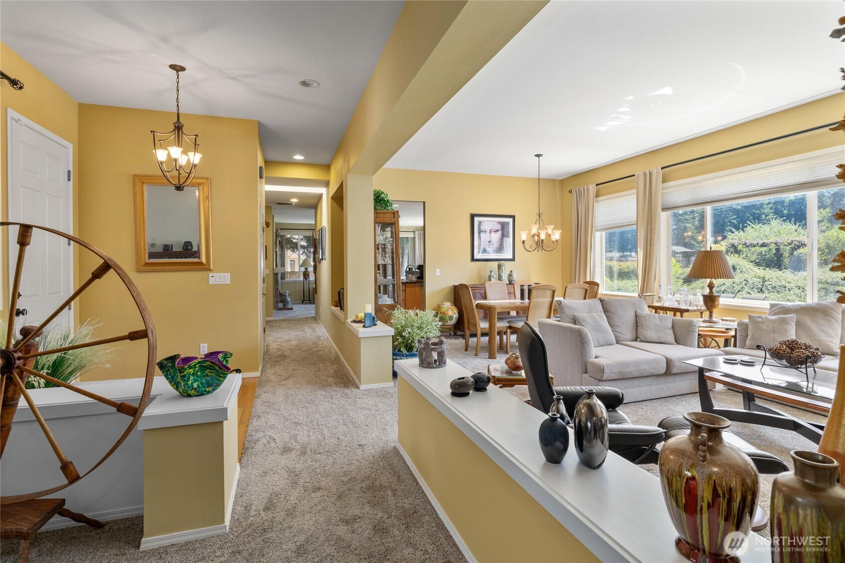 Hallway guest bathroom with custom sink and vanity.