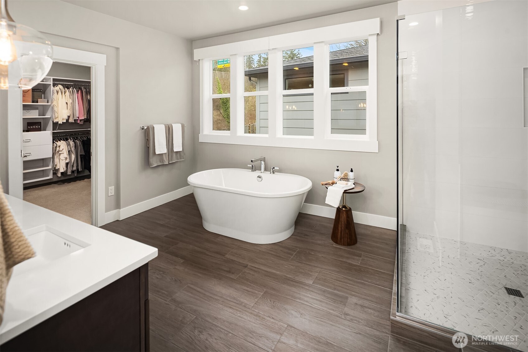 Gorgeous Primary Bath with soak in tub, walk in shower, dual vanities & HUGE WIC