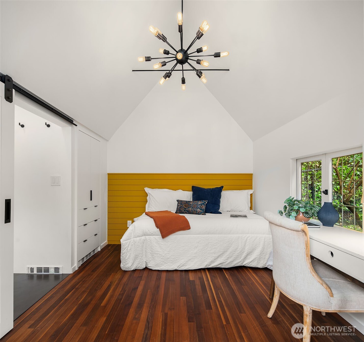 Bedroom/studio and a 3/4 bath in the guest cottage