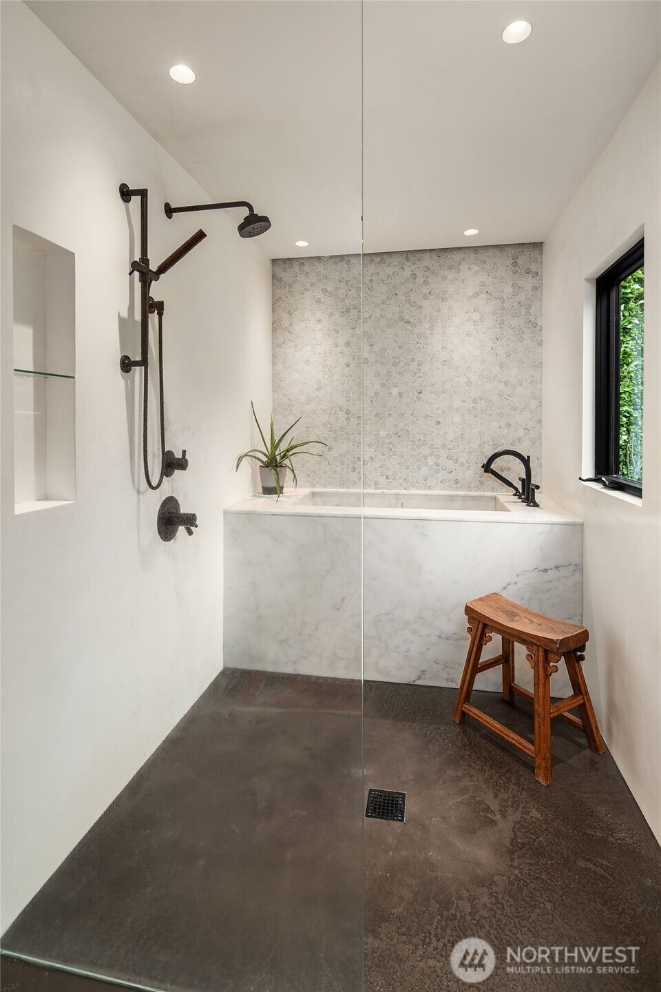 Walk-in shower and soaking tub