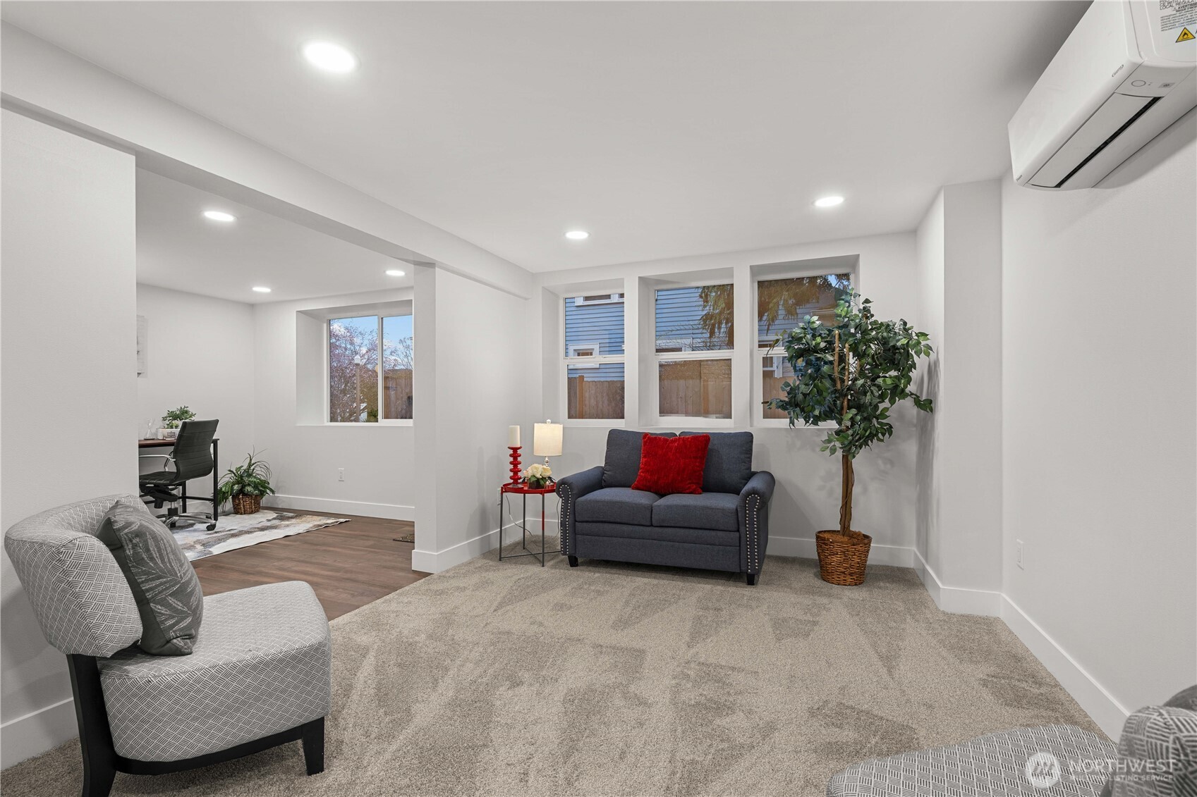 Living Room off Entry with Mini-Split for Heating and Cooling.