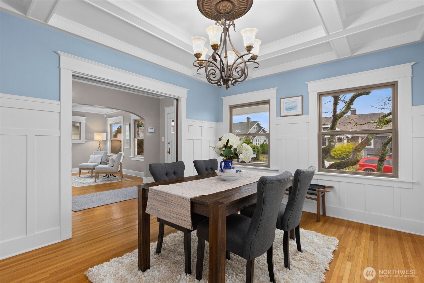 Elegant dining room with timeless architectural detail.