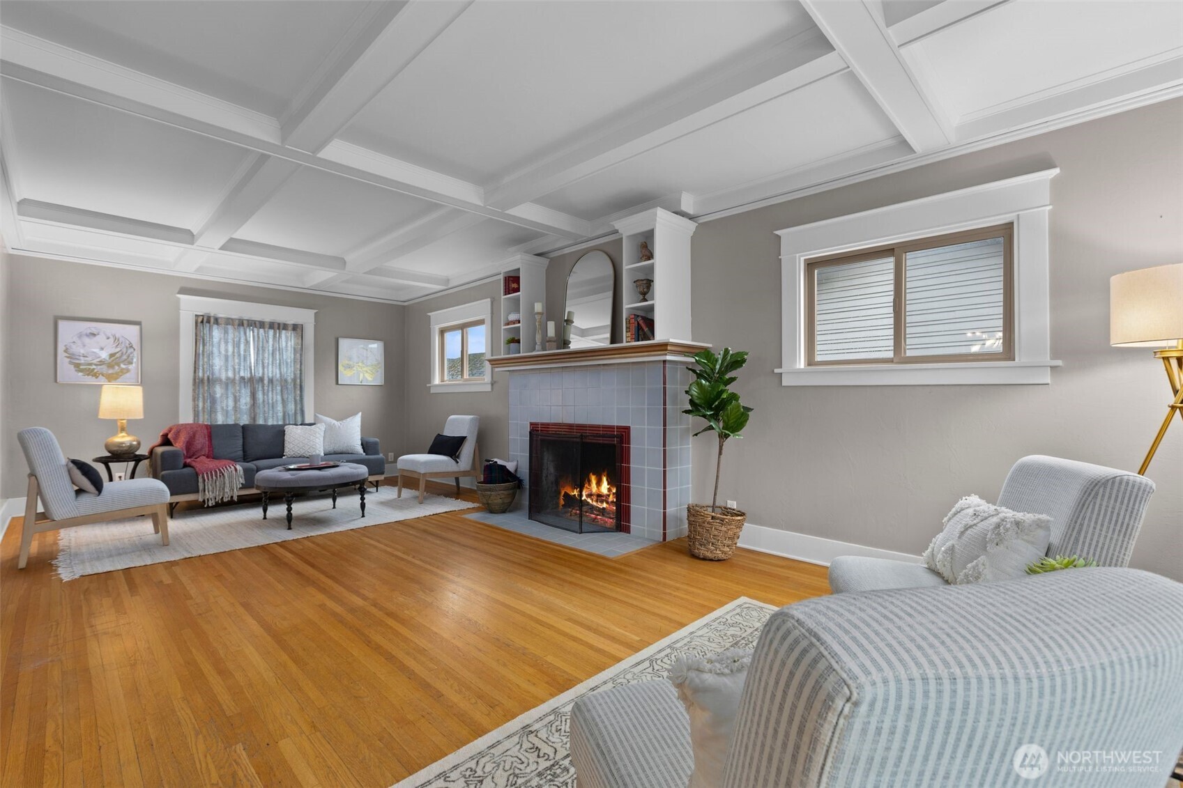 Enjoy the fireplace from wherever you are sitting.