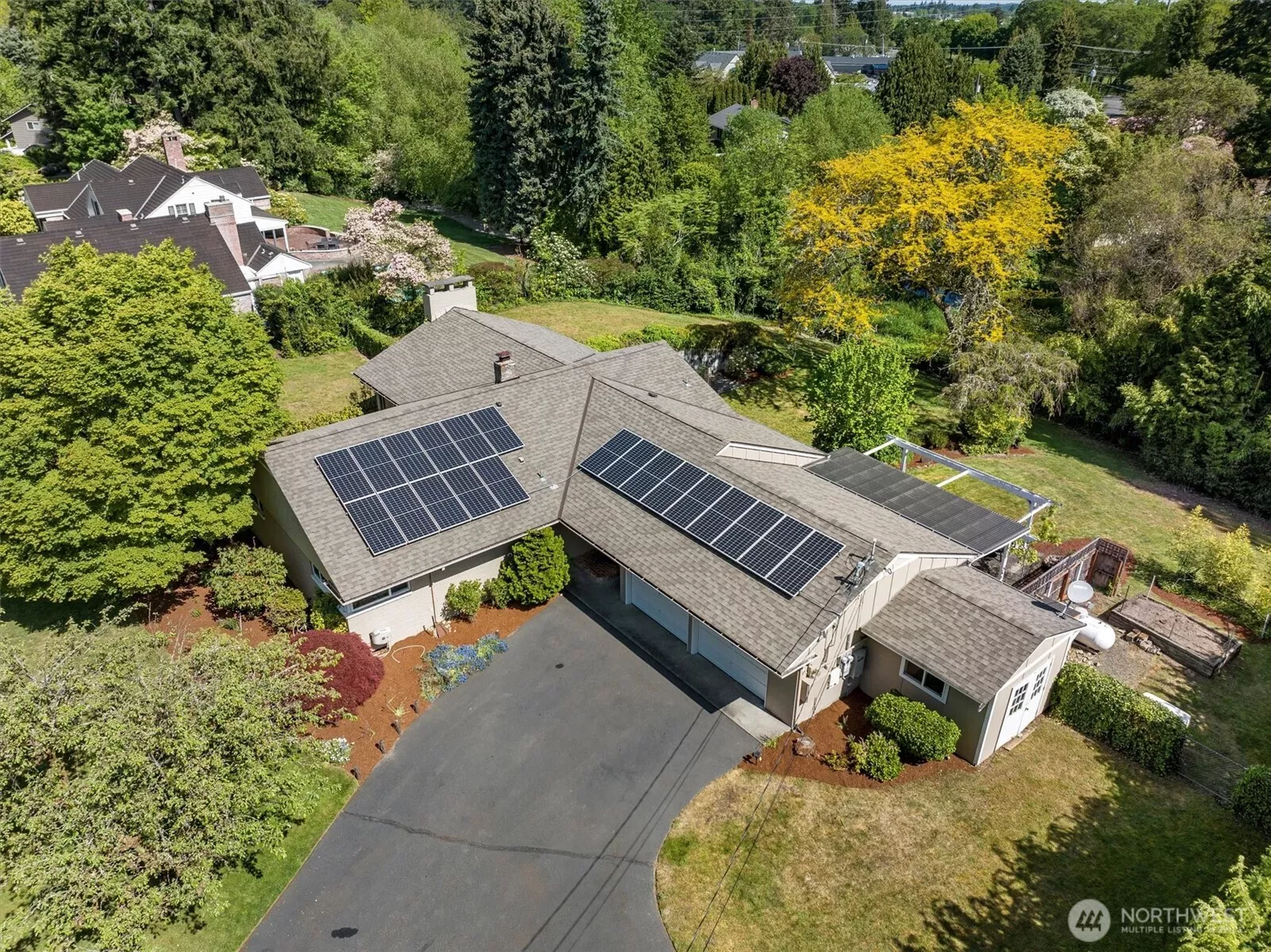 Ariel view of home with Solar Panels!