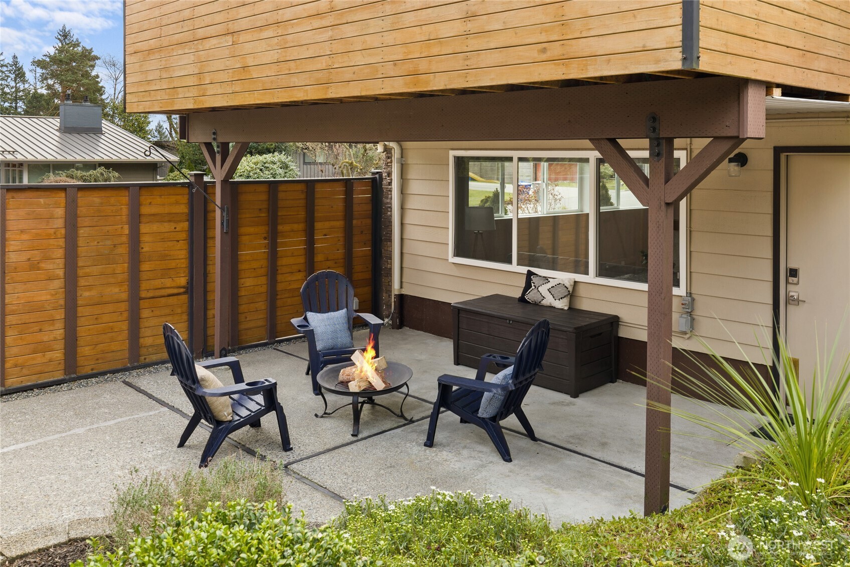 Covered patio just outside lower living area