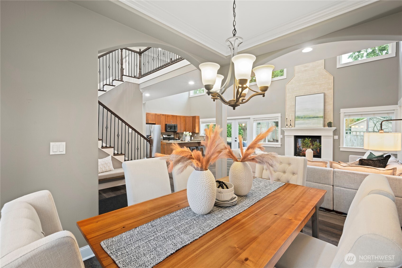 Kitchen with gorgeous cherry stained cabinets and center island.  The door to the left is for the walk-in pantry.
