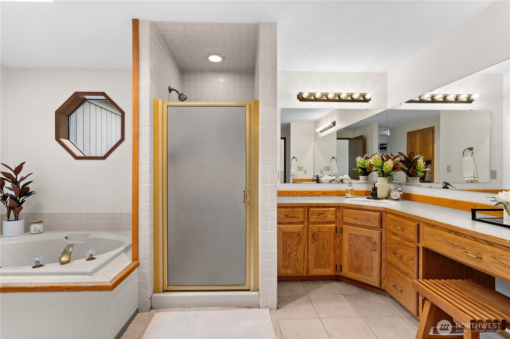 Primary Bathroom- Shower, Soaking Tub and duel sinks.