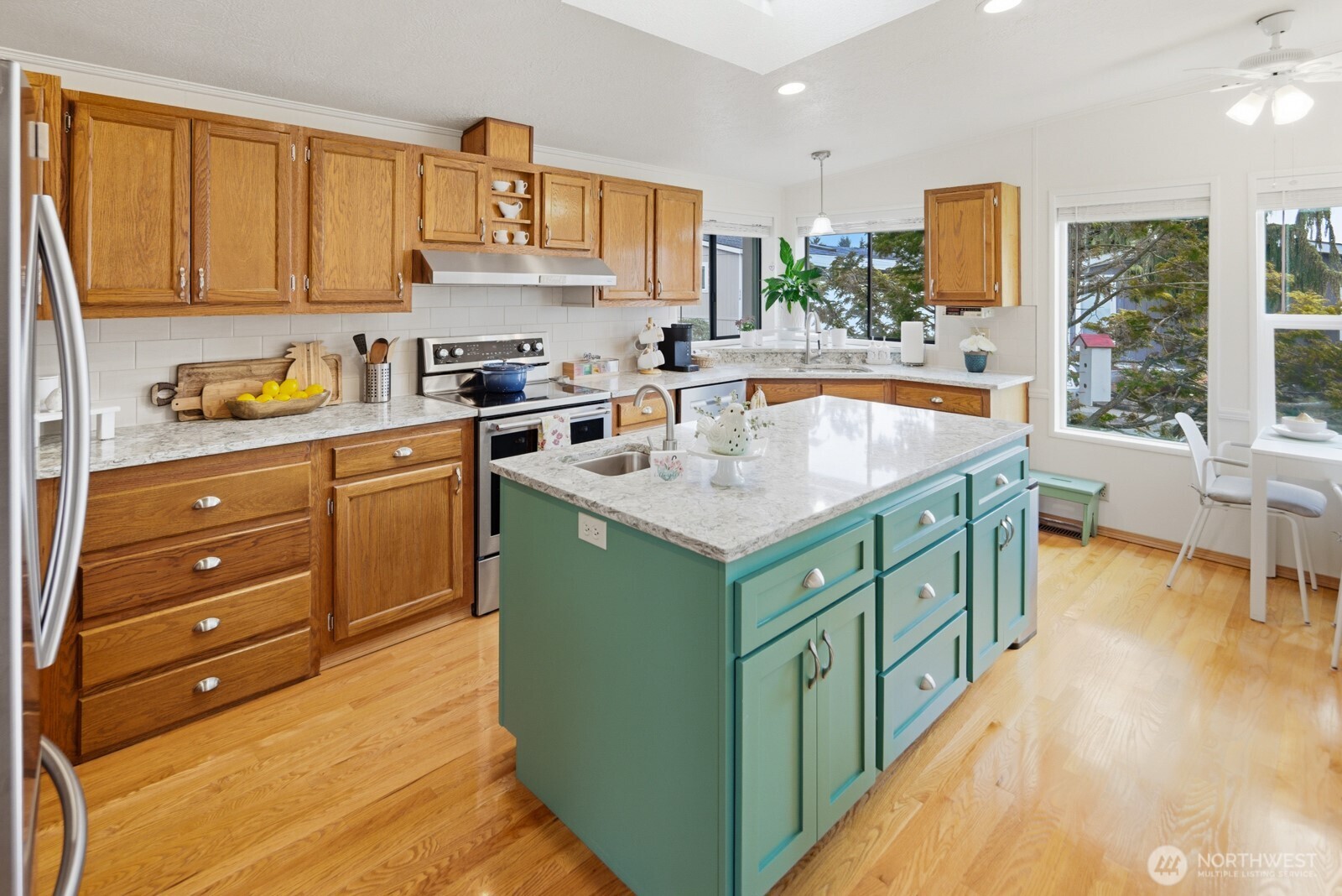Beautifully remodeled chef-inspired kitchen with large island