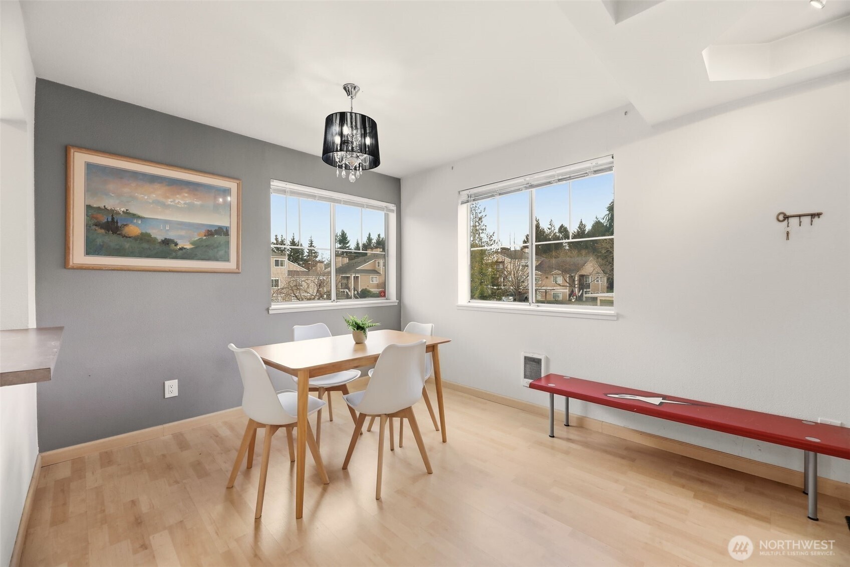 Corner windows provide ample light.