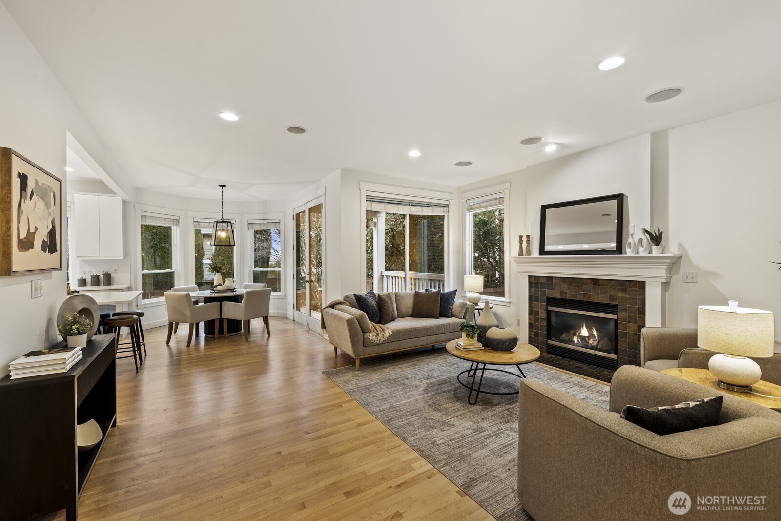 The family room is just off of the kitchen, perfect for never missing a moment of the big game while you grab a snack.