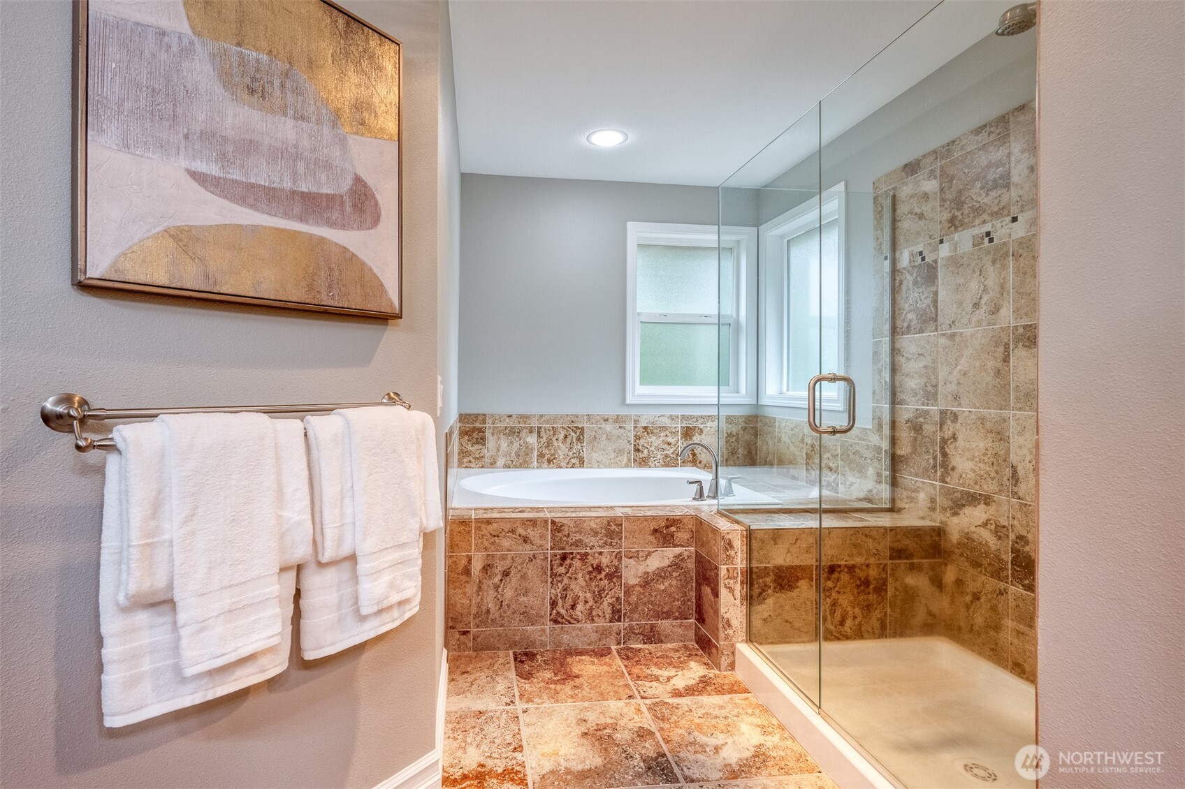 Another view of the soaking tub + shower.
