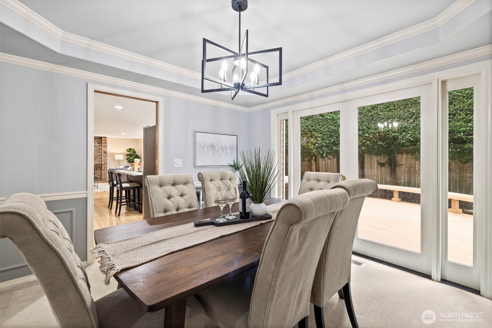 kitchen looks out to tree-lined fence.  Uber private.