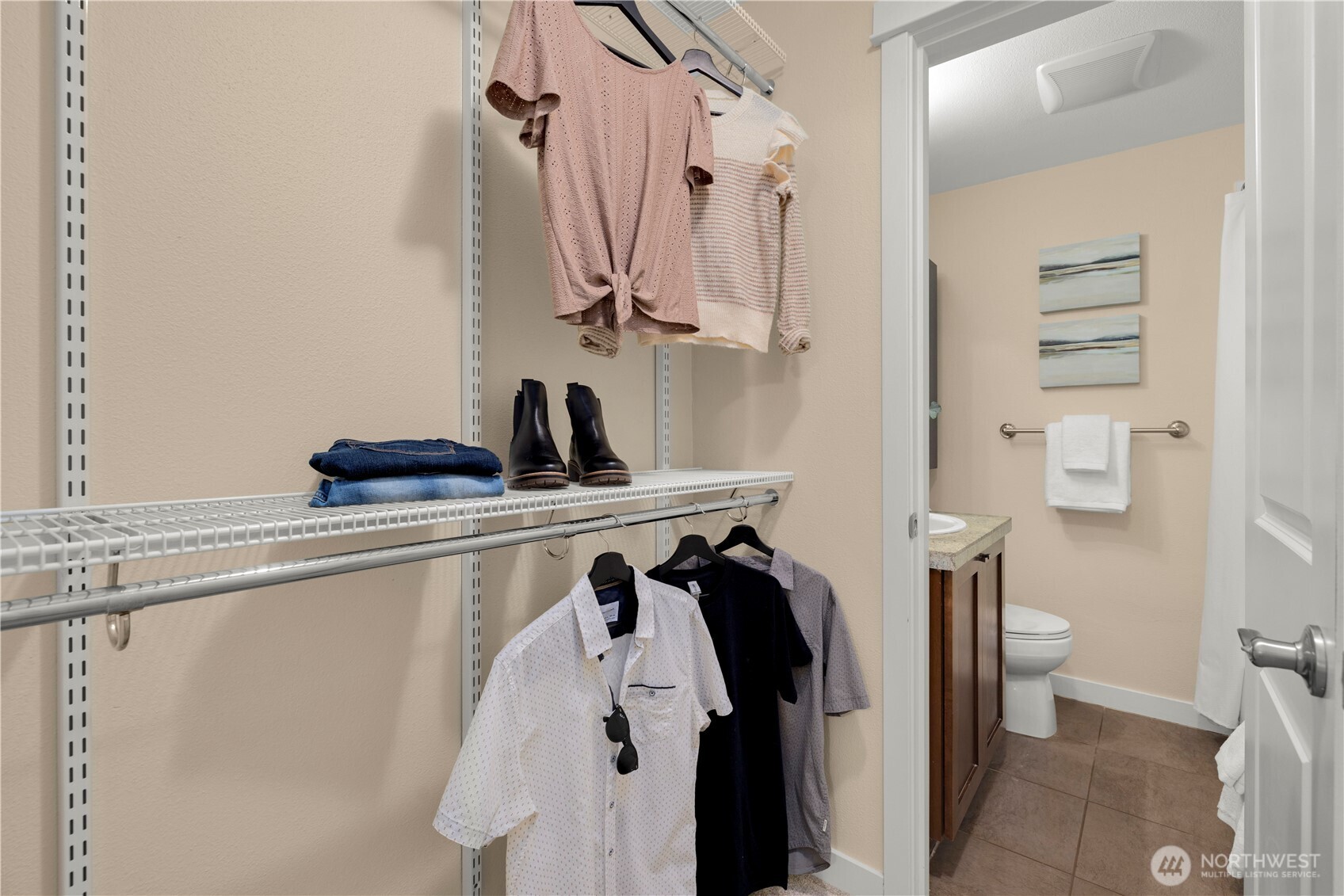 There are 2 closets in the primary. The closet you see here and another on the opposite side