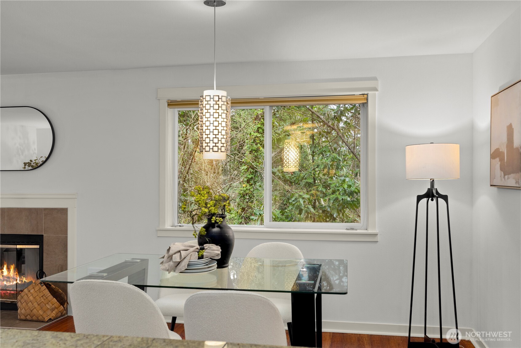 All you see is trees from the dining and living room windows and deck.