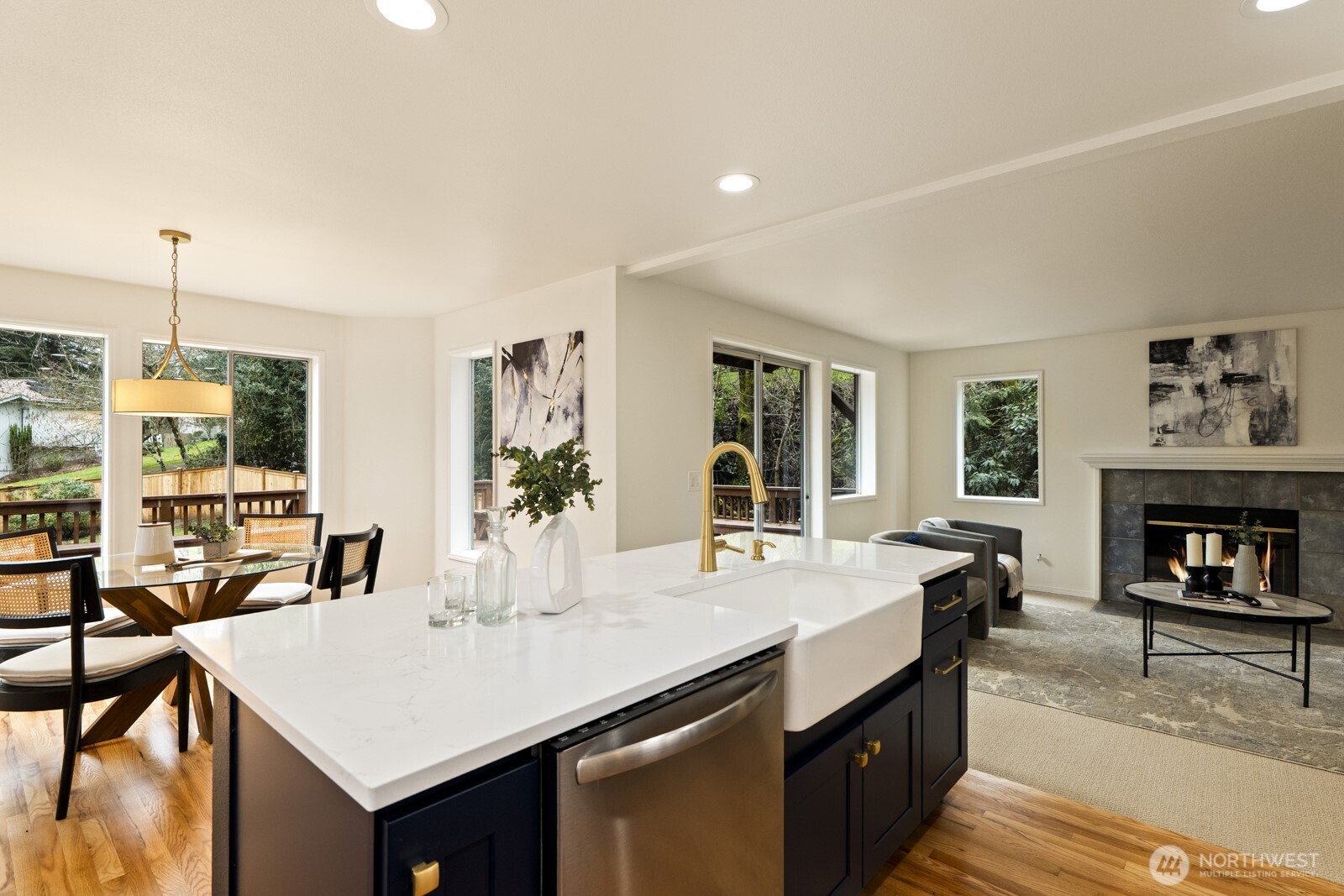 Porcelian farm sink enhances the look.