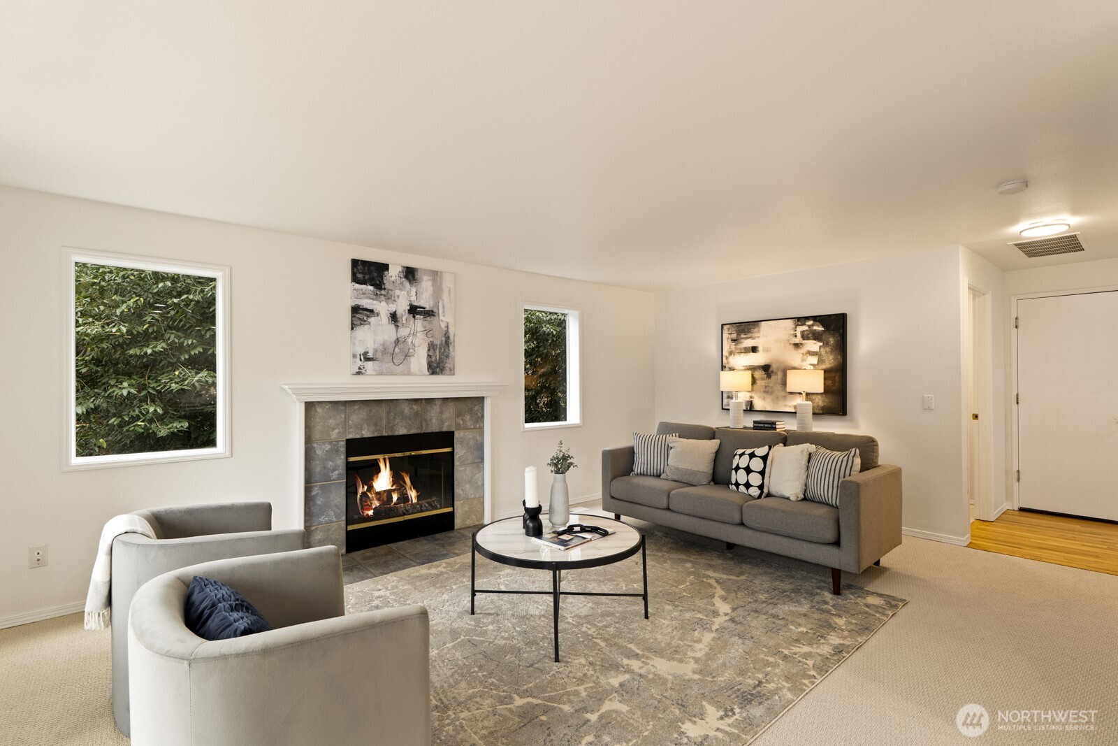 The spacious family room for informal gathering.