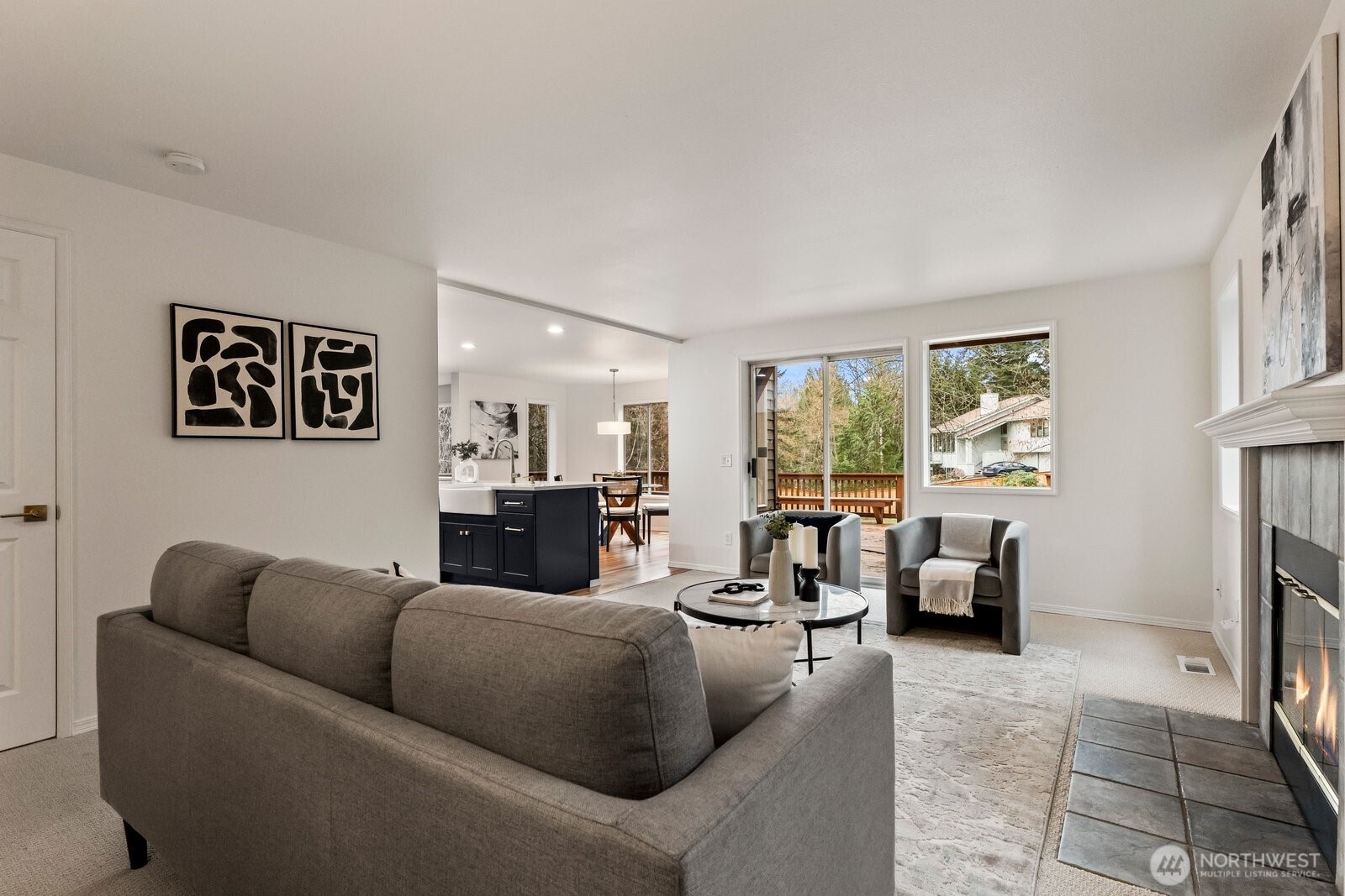 Wood burning fireplace.