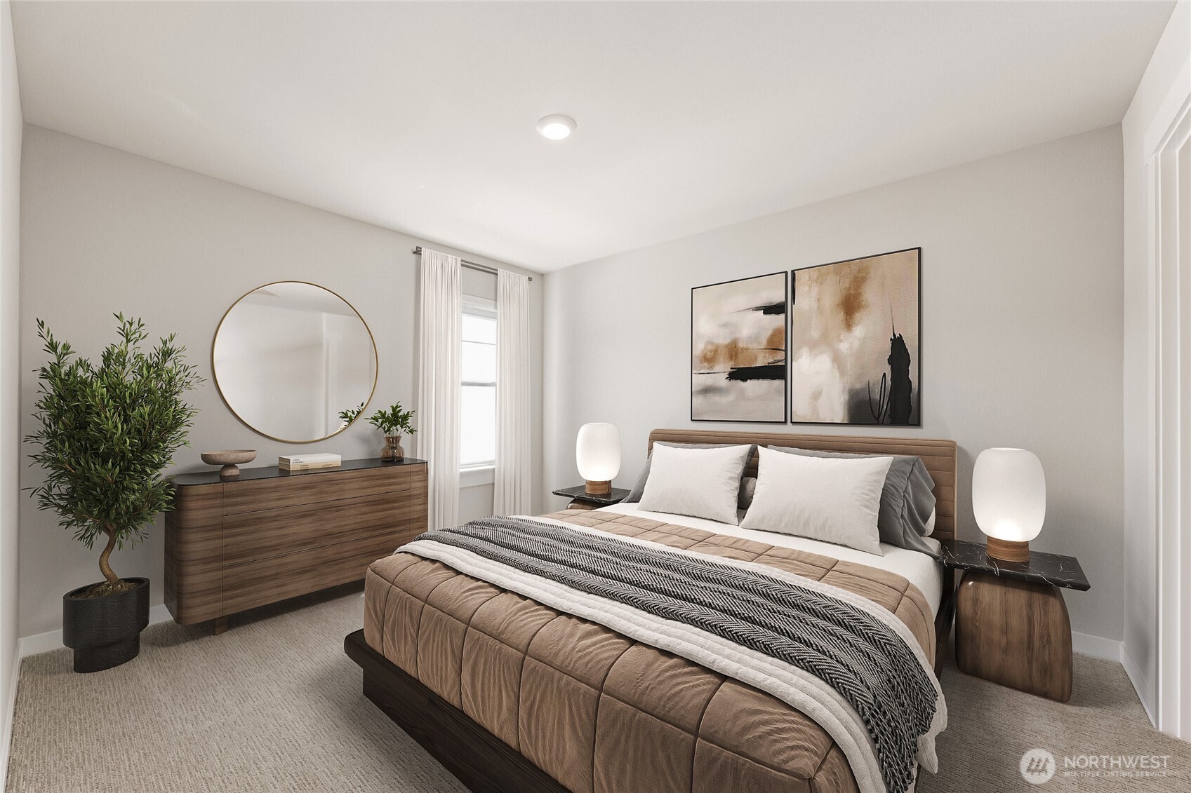 Secondary upstairs bedroom + walk in closet - virtually staged showing similar plan.