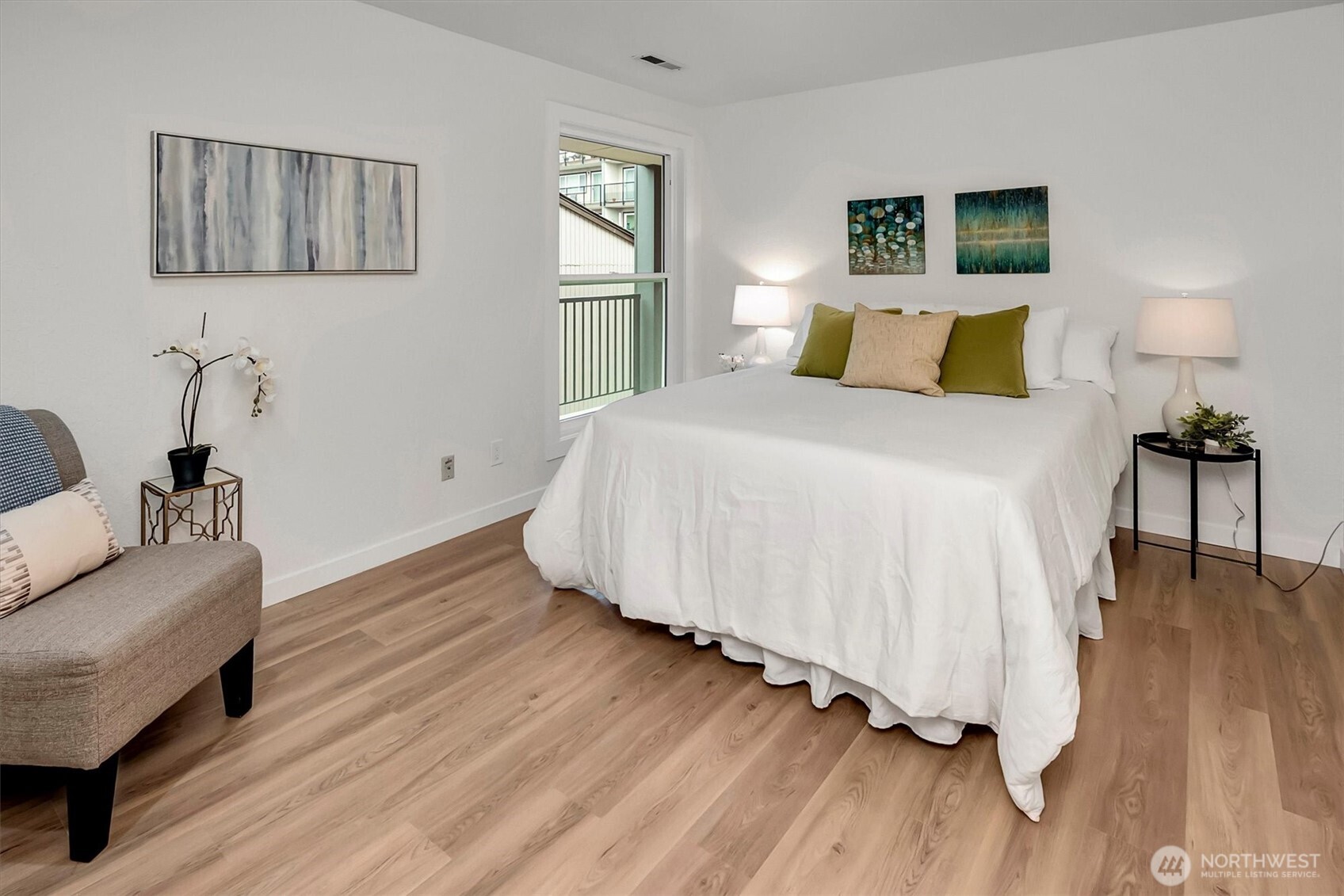 Oversized bedroom can easily accommodate a king size bed, large nightstands and dresser.