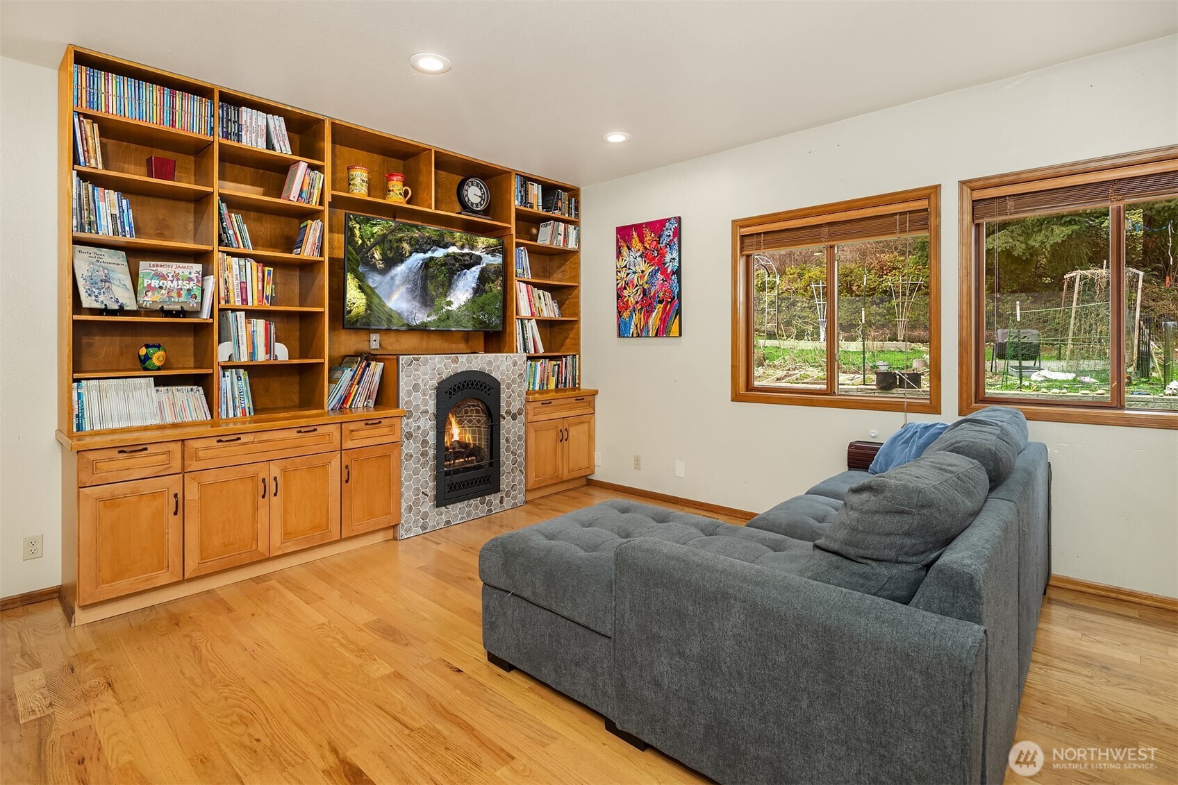 Charming family room with gas fireplace