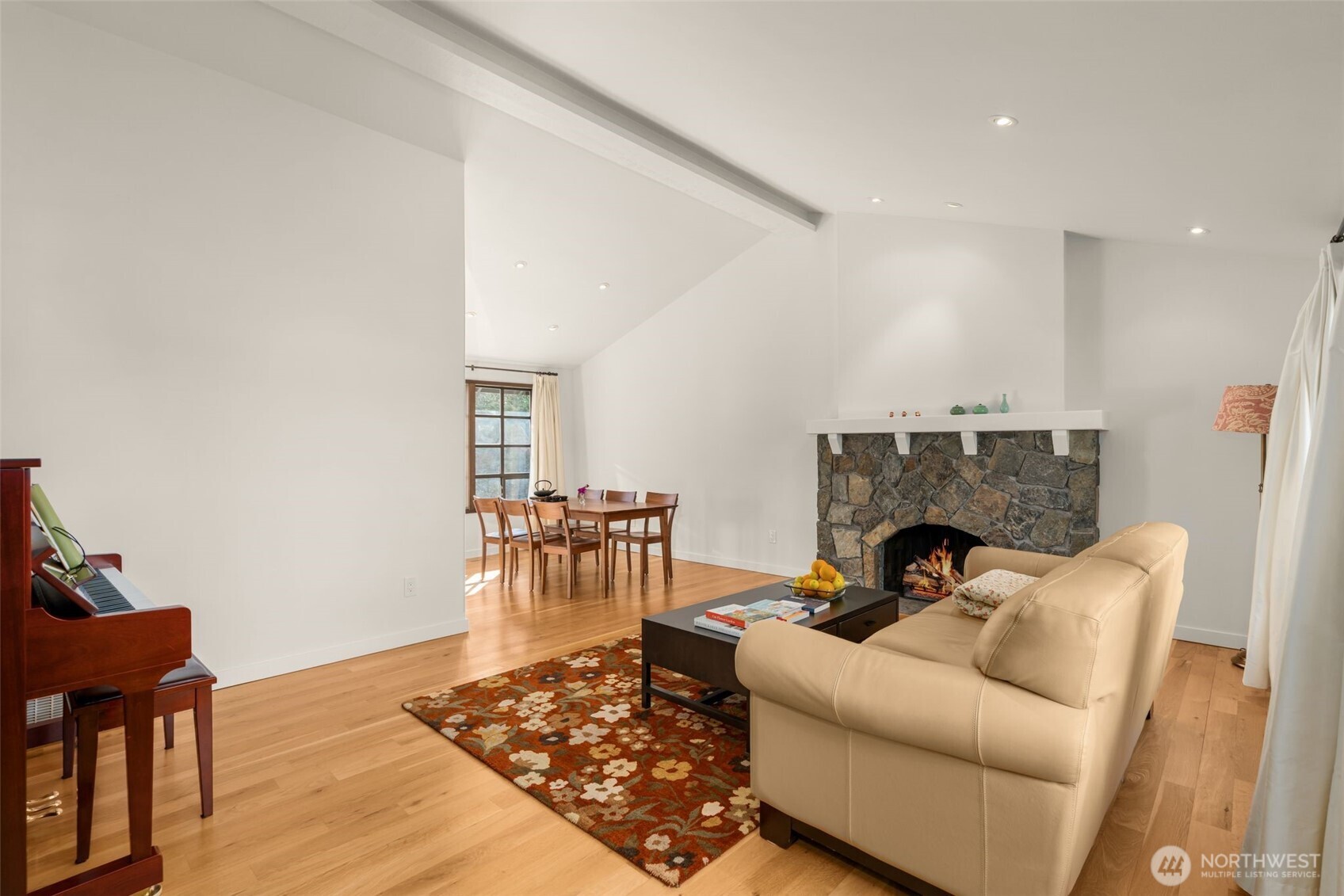 Vaulted ceilings in the living room add a true sense of space.