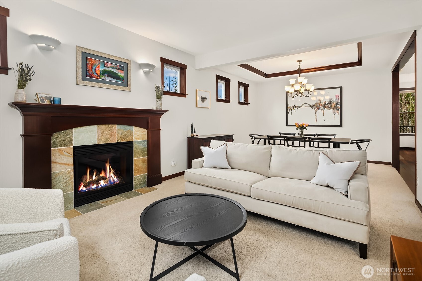 Formal Living area with warm firmplace