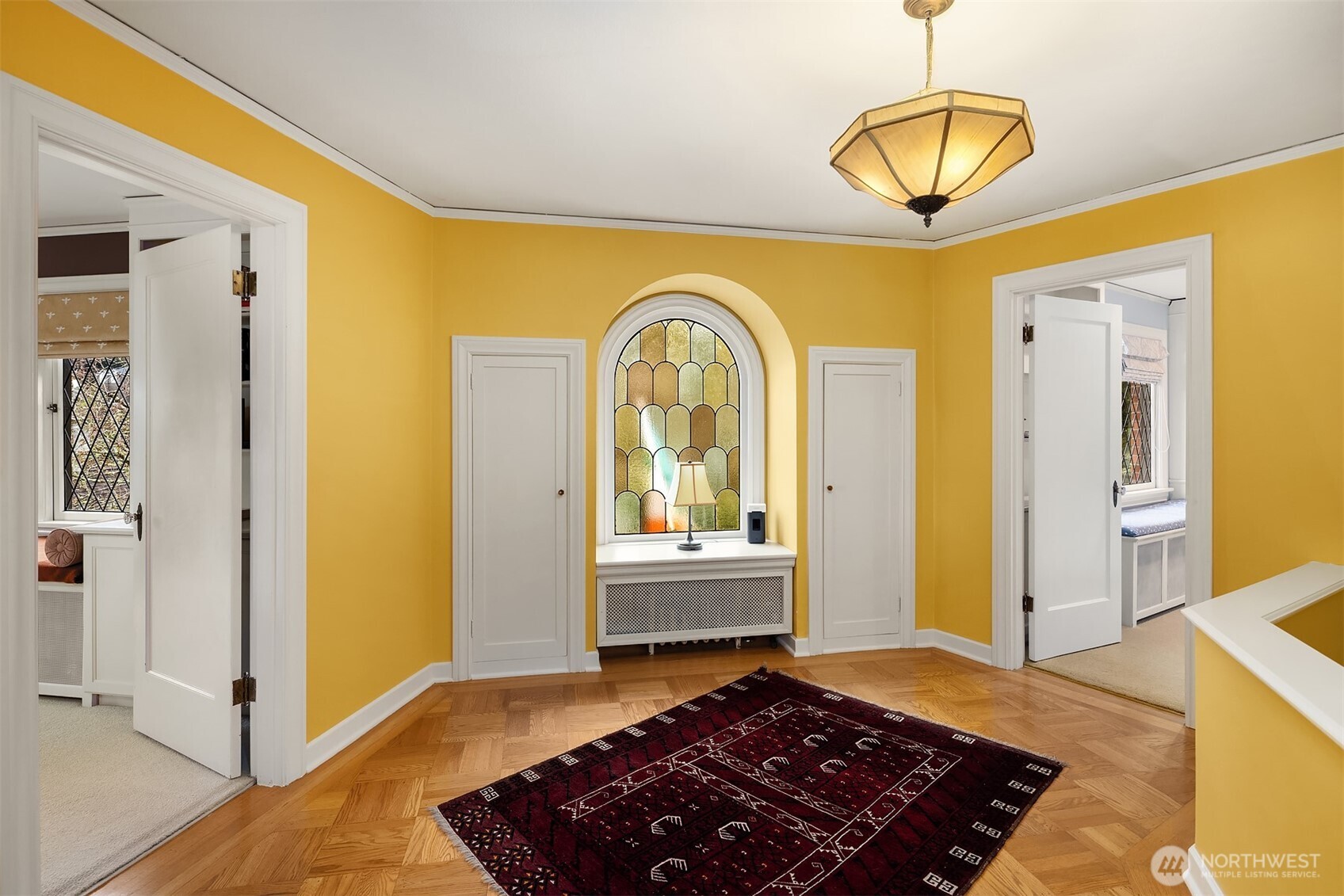 Second floor landing with box window