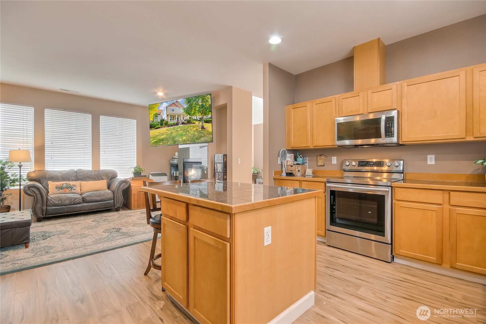 Island kitchen open to family room