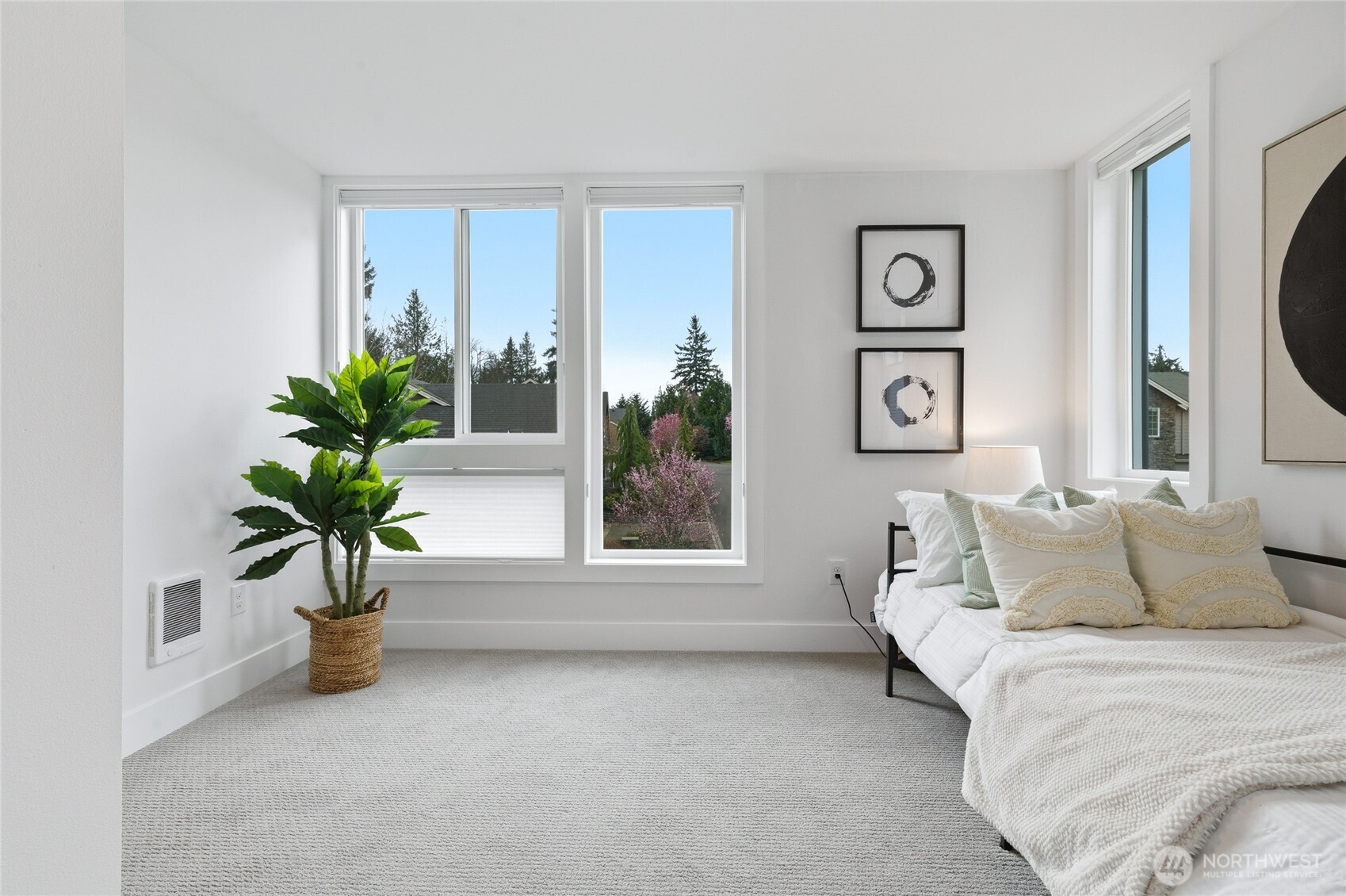 Hall bathroom with Quartz countertops and tile flooring and full tile wall!