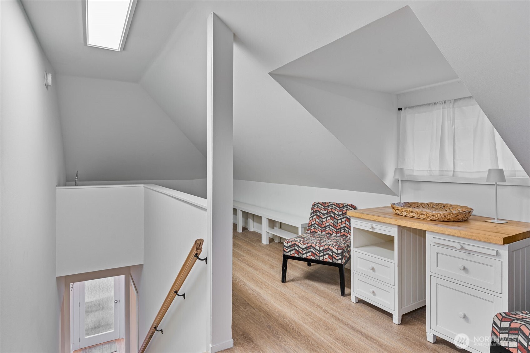 Flexible upper-level space that can easily become a walk-in closet, office, or personalized retreat of your choice.