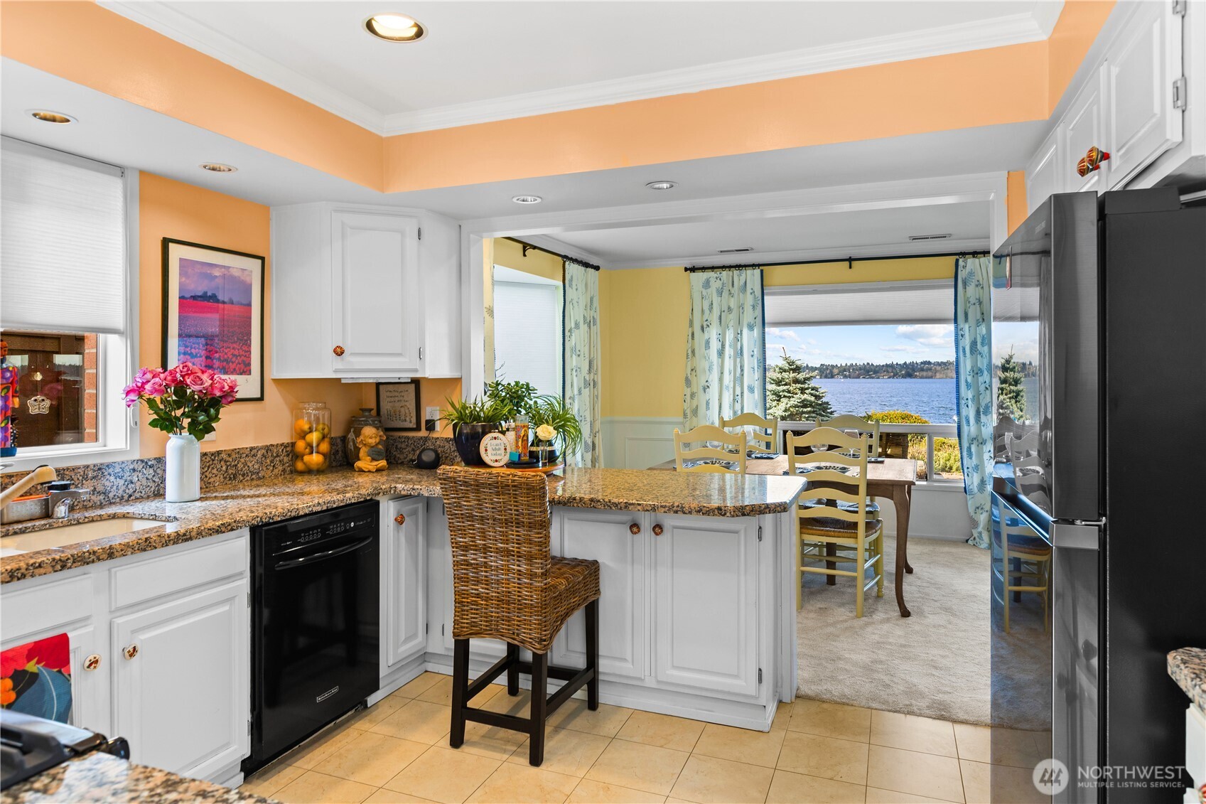 Plenty of granite counters and both garden and lake views