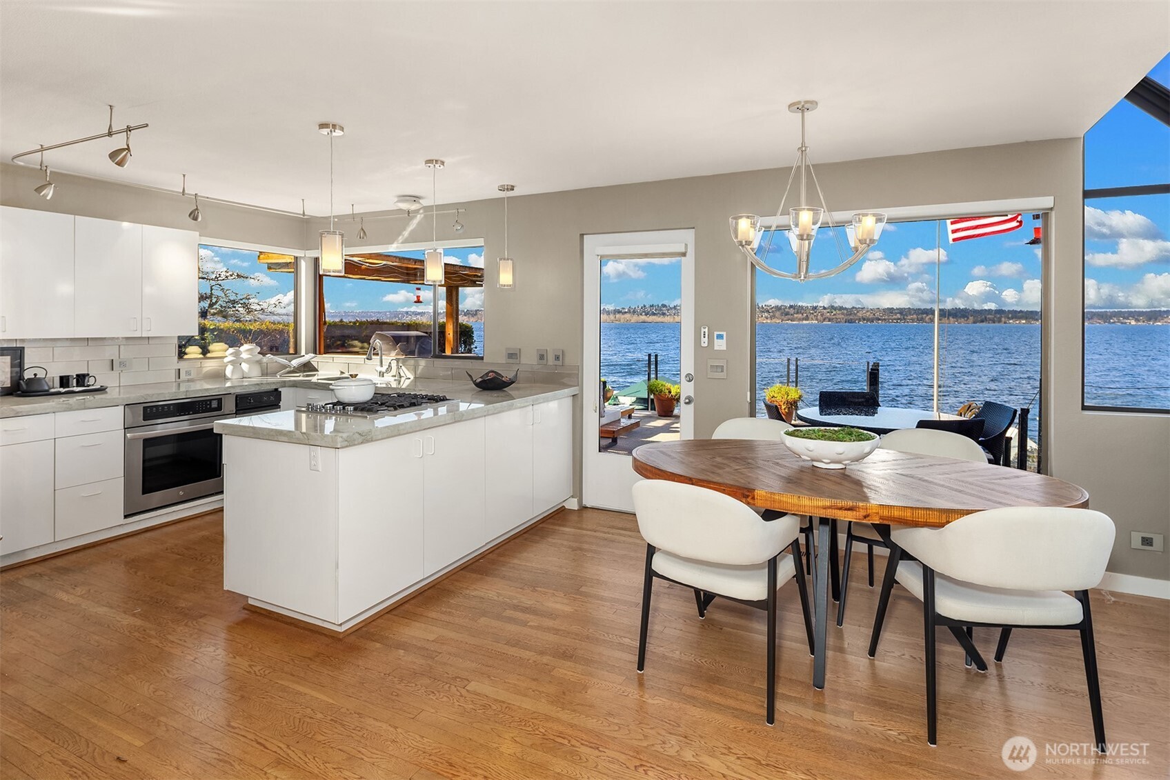 Open kitchen with eating space and views!