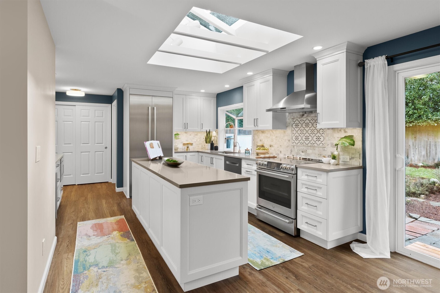 Quartz Countertops shine under natural skylights.