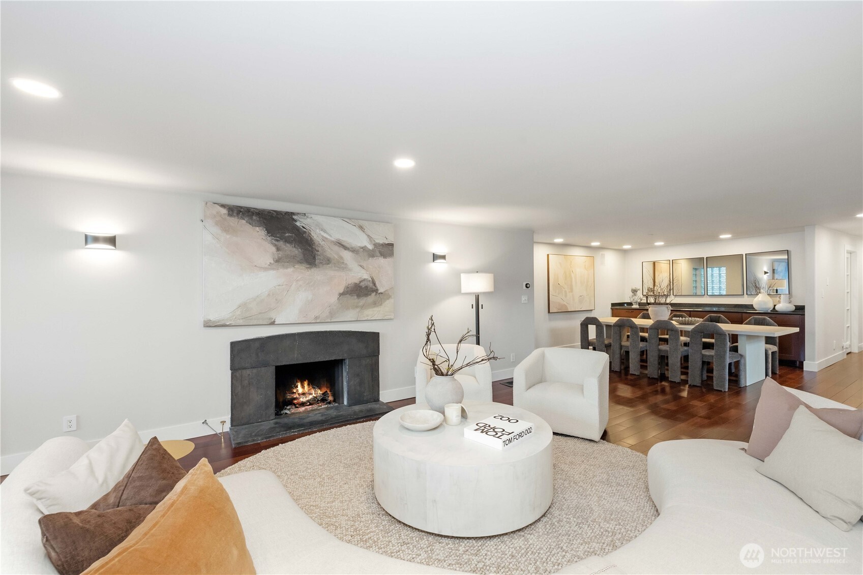 Open Main Floor Plan with Cherry Hardwood Flooring