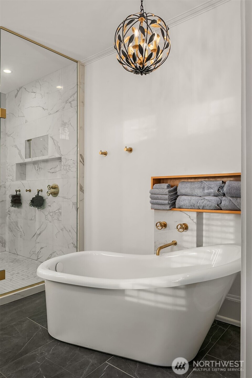 The primary bathroom soaking tub.