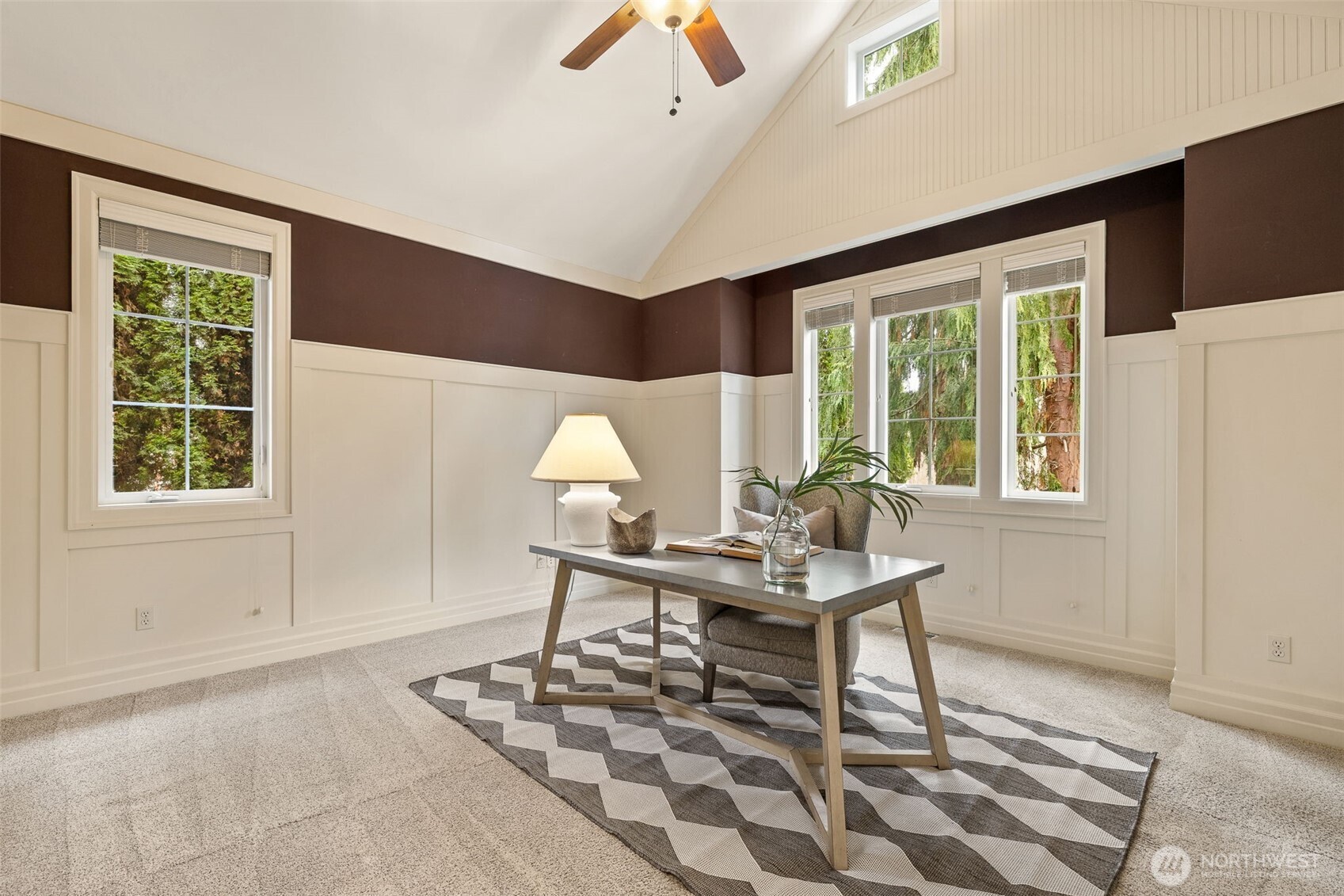 Work from home in this large space overlooking the front greenery.