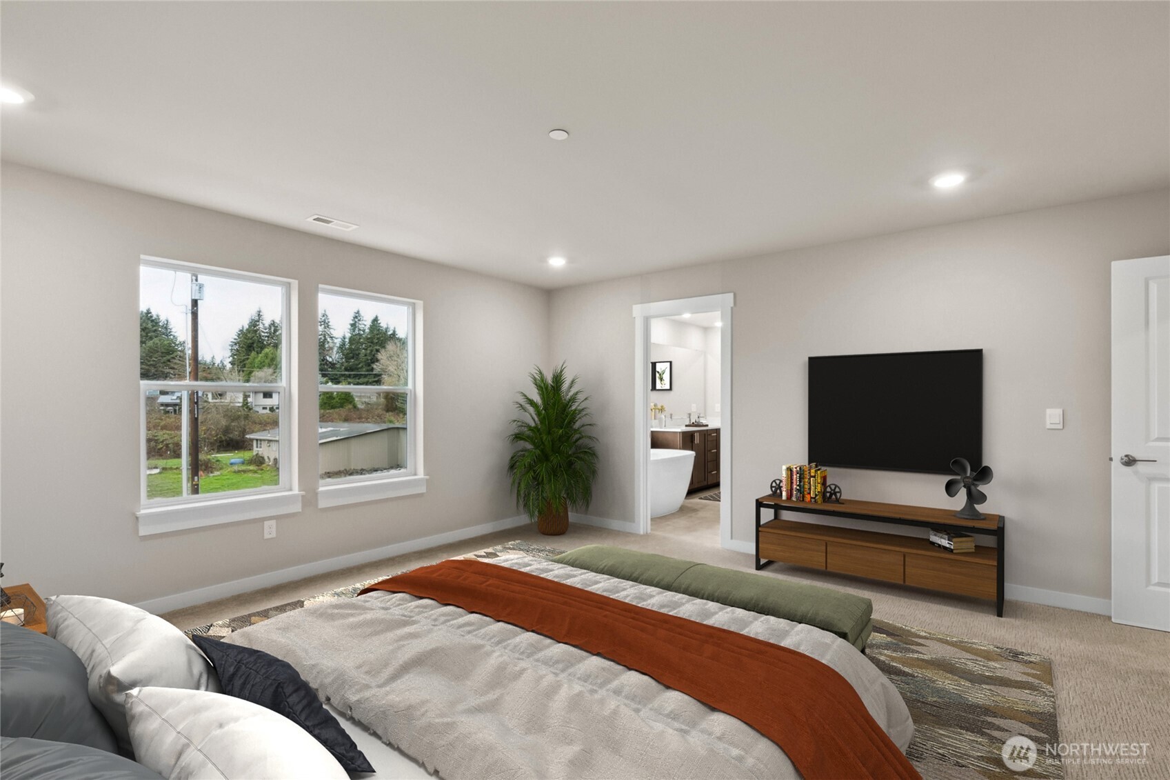 Spacious primary bedroom virtually staged.