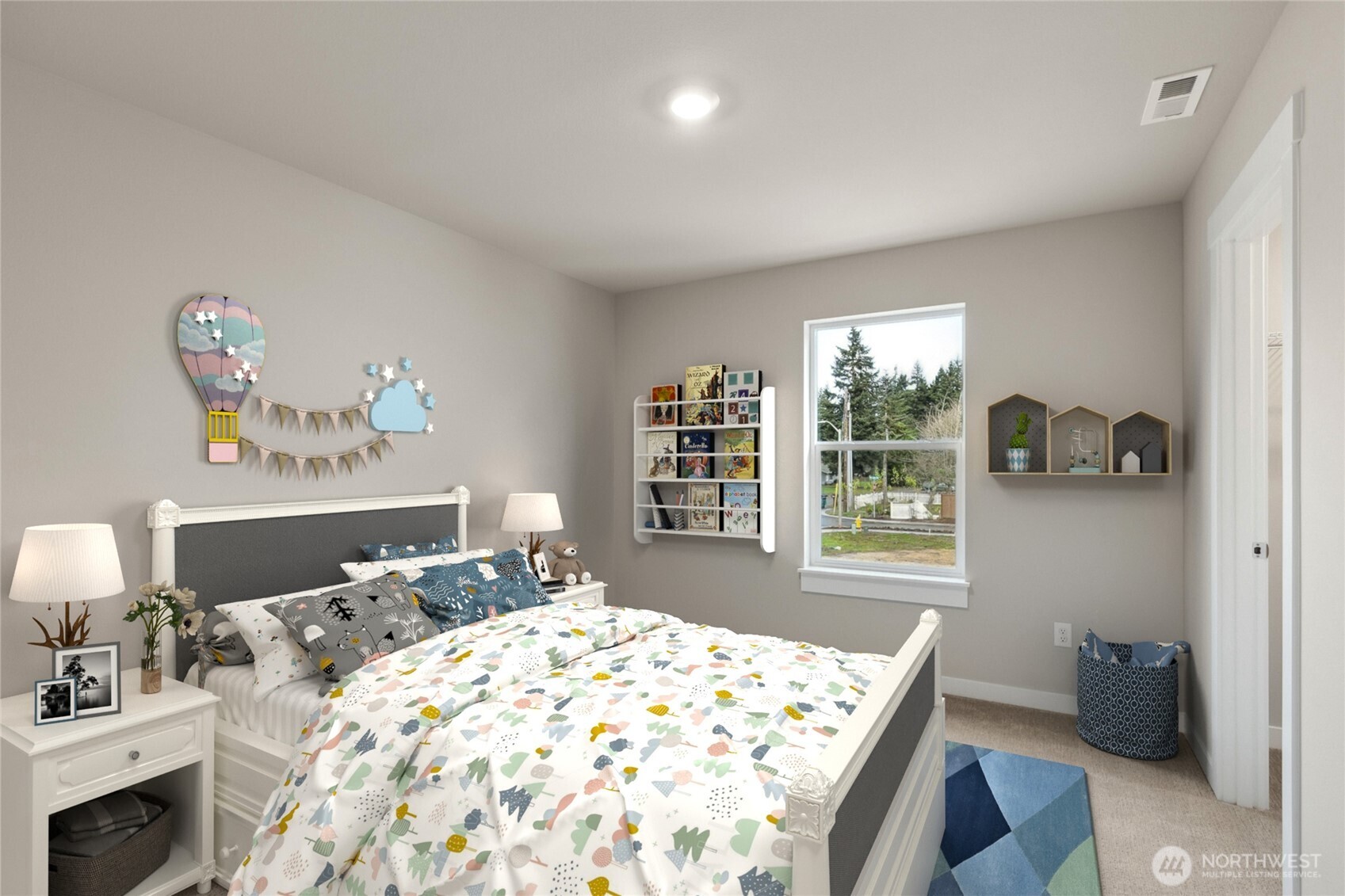 One of five bedrooms, virtually staged and will include walk in closet.